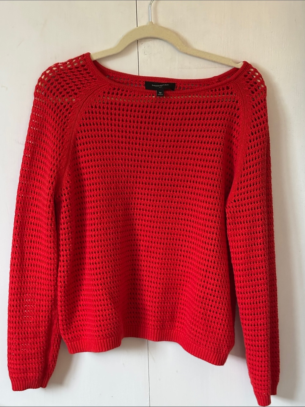 Banana Republic Bright Red Open-Weave Scoop Neck Sweater